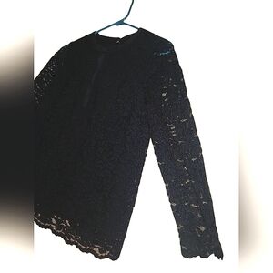 Dolce & Gabbana STAFF Black Peekaboo Lace Top With Minimalist Ribbon Bowtie 40/4